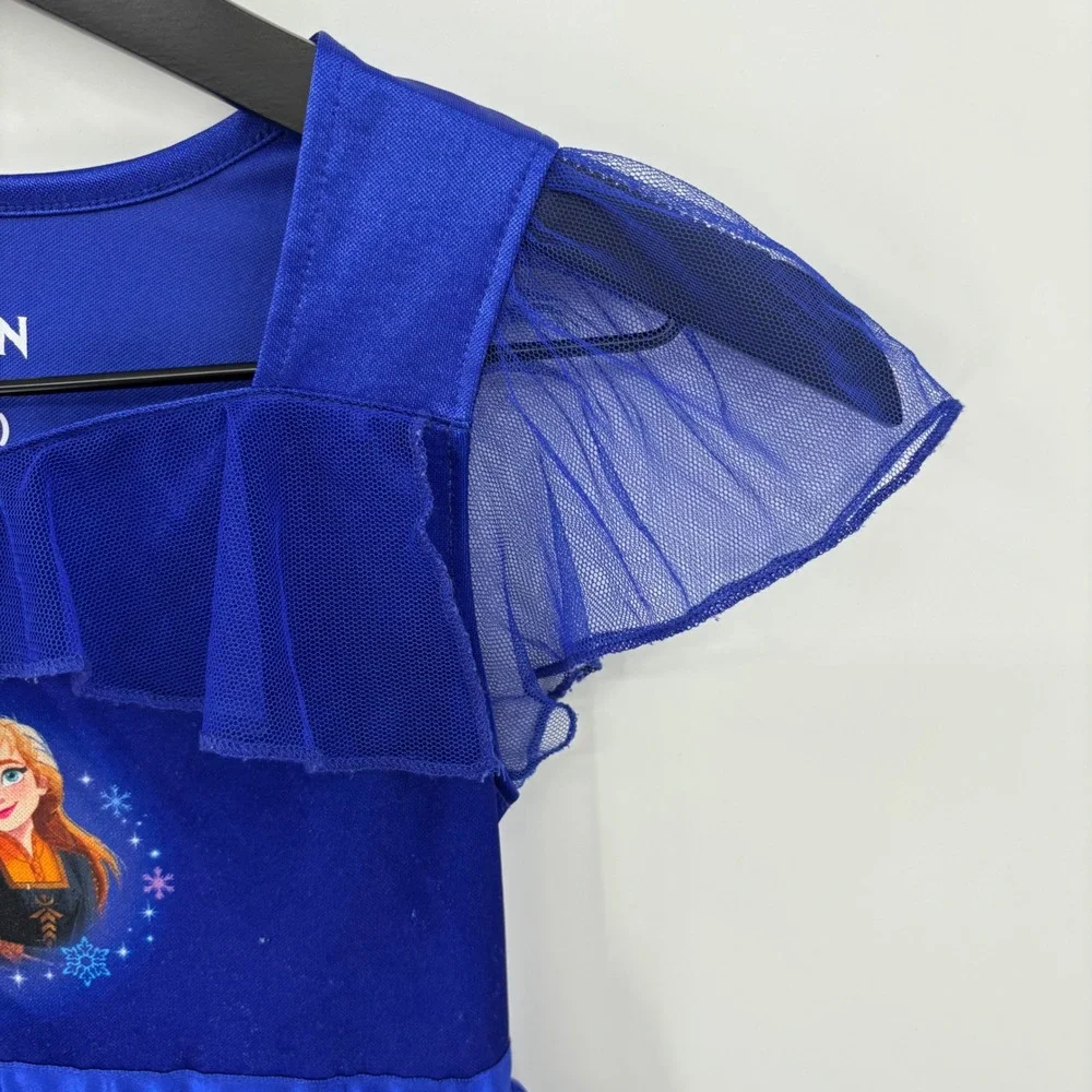 Disney Frozen Nightgown Girls Size 6/6X Blue Elsa Anna Snowflake Mesh Sleepwear